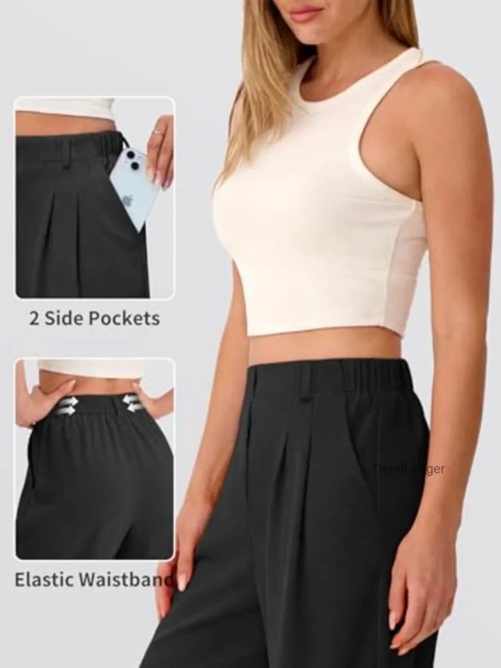 Wide Leg Pull on Palazzo Pants Waffle Knit Business Casual Trousers